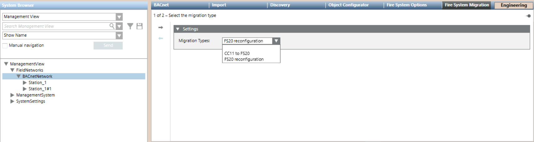 Step 1 - Select the types of panels involved in the migration.