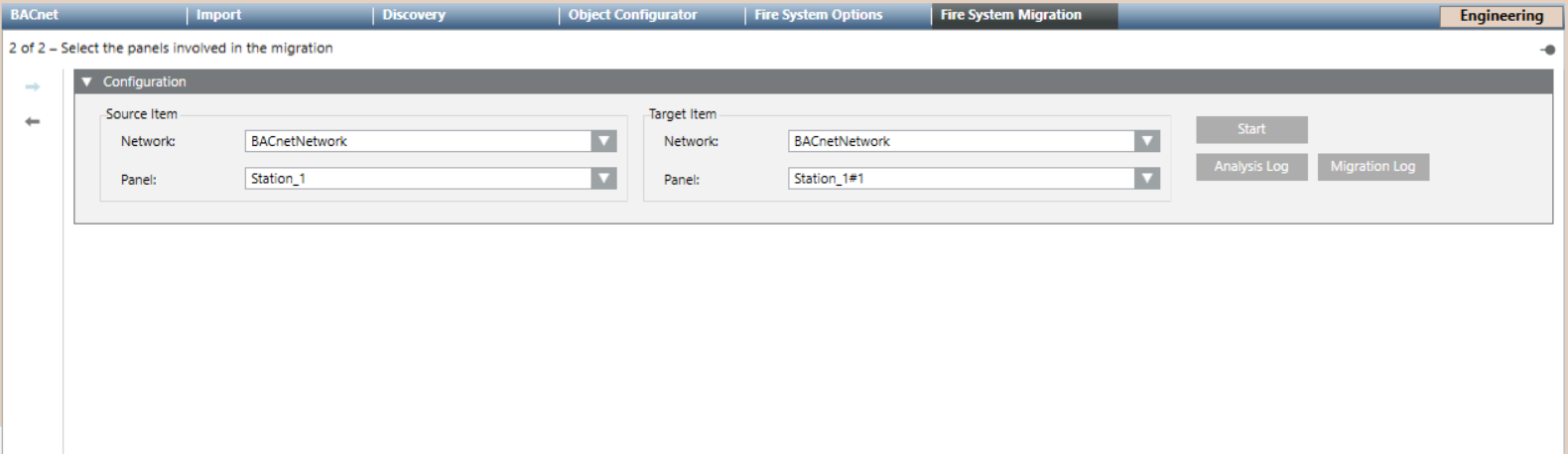 Step 2 - Select the panels involved in the migration.
