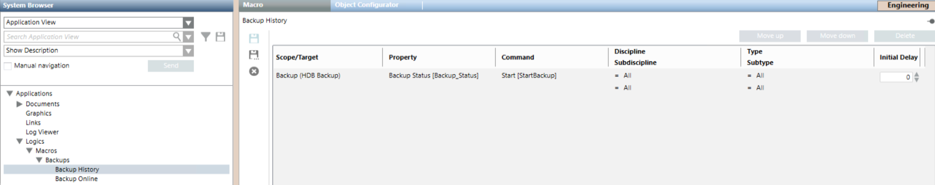 Macro tab in Engineering mode